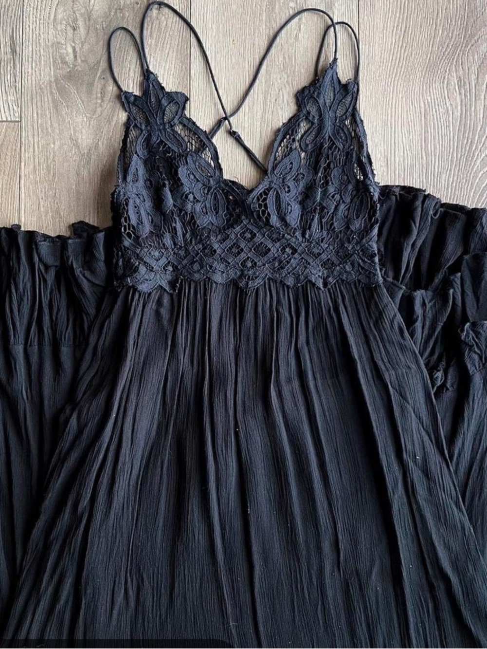 Free People Black Crochet-Detail Slip Maxi Dress - Picture 2 of 4